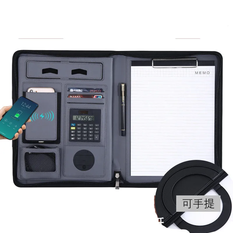 wireless charging bank files a4 folder office stationery leather portfolio luxury leather portfolio folder