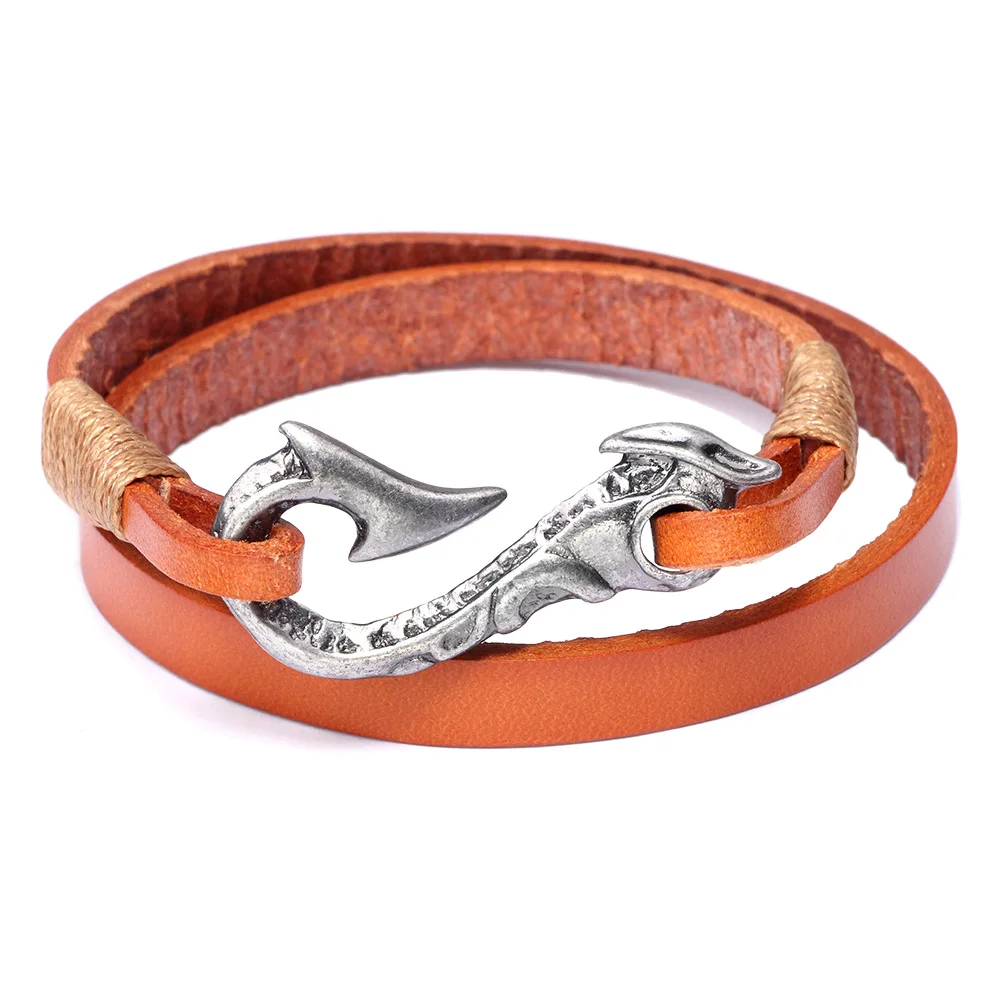 High-Quality Cowhide Woven Anchor Hook Orange Leather Belt Bracelet Jewelry For Women and Men