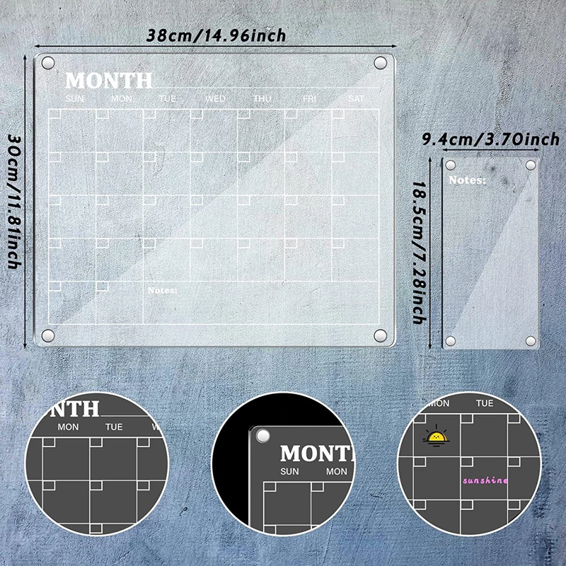 Fridge Acrylic Magnetic Dry Erase monthly Calendar,Acrylic To Do List Planner Board,Acrylic Dry Erase Notes Calendar boards
