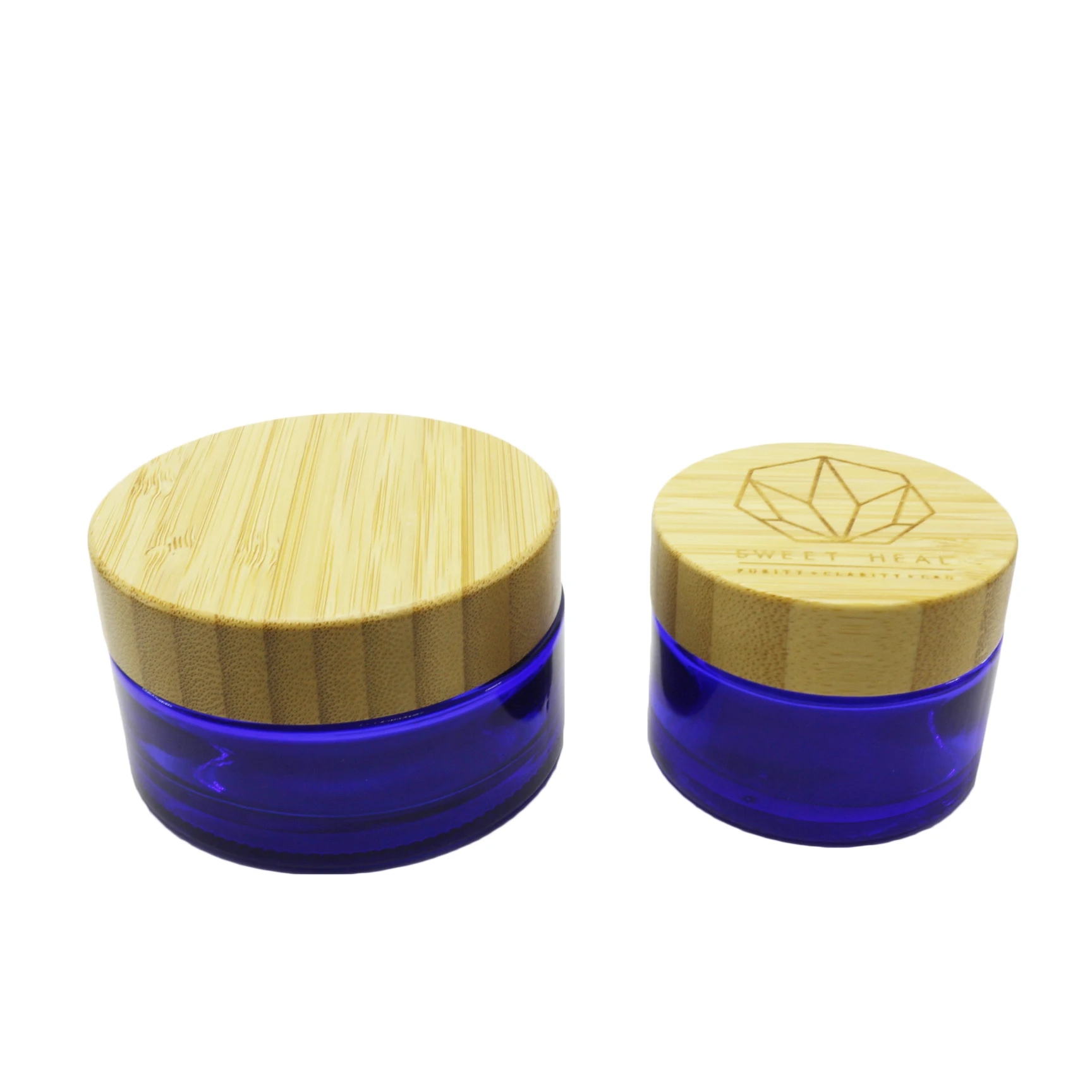 Wide mouth Cobalt blue Cream Jar 50g 100g Empty bamboo lid container for body butter J229E