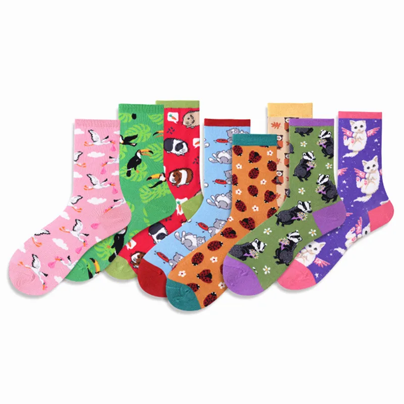 Socksmate Custom designer women animal socks funny flamingo print colorful long novelty trendy cashmere compression crew socks