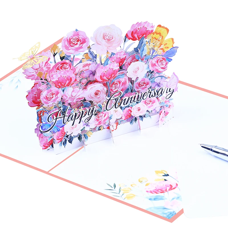 New Reasonable Price Thank You Cards Happy Anniversary 3d Pop-Up Birthday Greeting Cards with Envelope