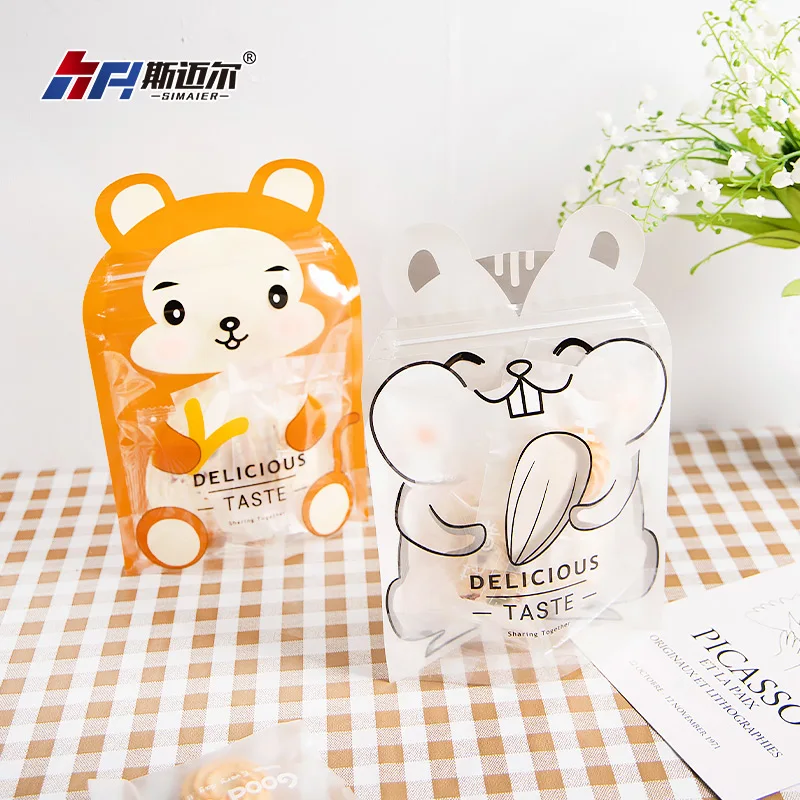 Customized Cartoon Snack Ziplock Bag Special Shaped Standing Up Pouches Biscuit Candy Food Zipper Packaging Bag With Window