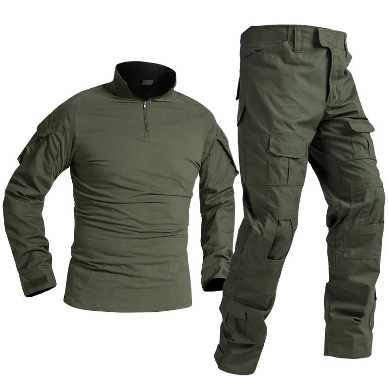 Mens Camouflage 1/4 Zip Shirt Pants Sets Rip-Stop Tactical Gear Suit For Outdoor Combat Training Hunting