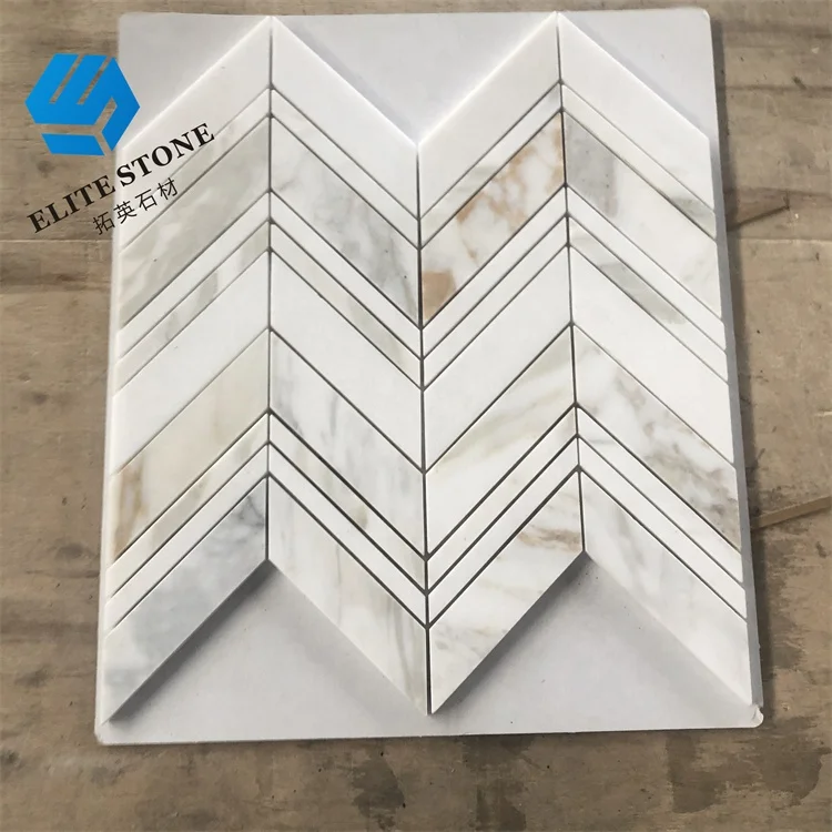 calacatta gold white mosaic marble chevron tile for wall or floor