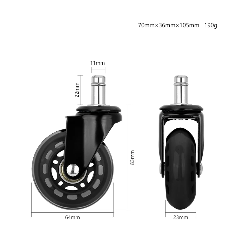 Universal 2.5 Inch Industrial Medical Heavy Duty Wheel Office Chair Caster Wheel PU Swivel Furniture Chair Caster with Brake