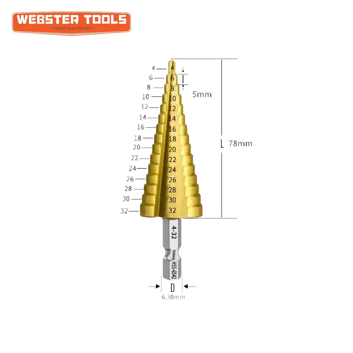 HSS-E multi-purpose M2 stepped drill set 118 degree straight flute hex shank metric step drill bit for steel
