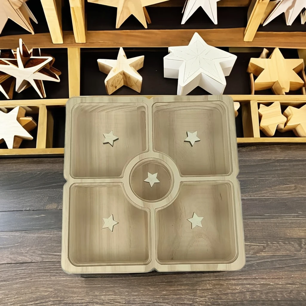 Artistic Pine Wooden Candy Box with Compartment Display Laser Engraved Souvenir and Model Pattern for Home Decorative Use