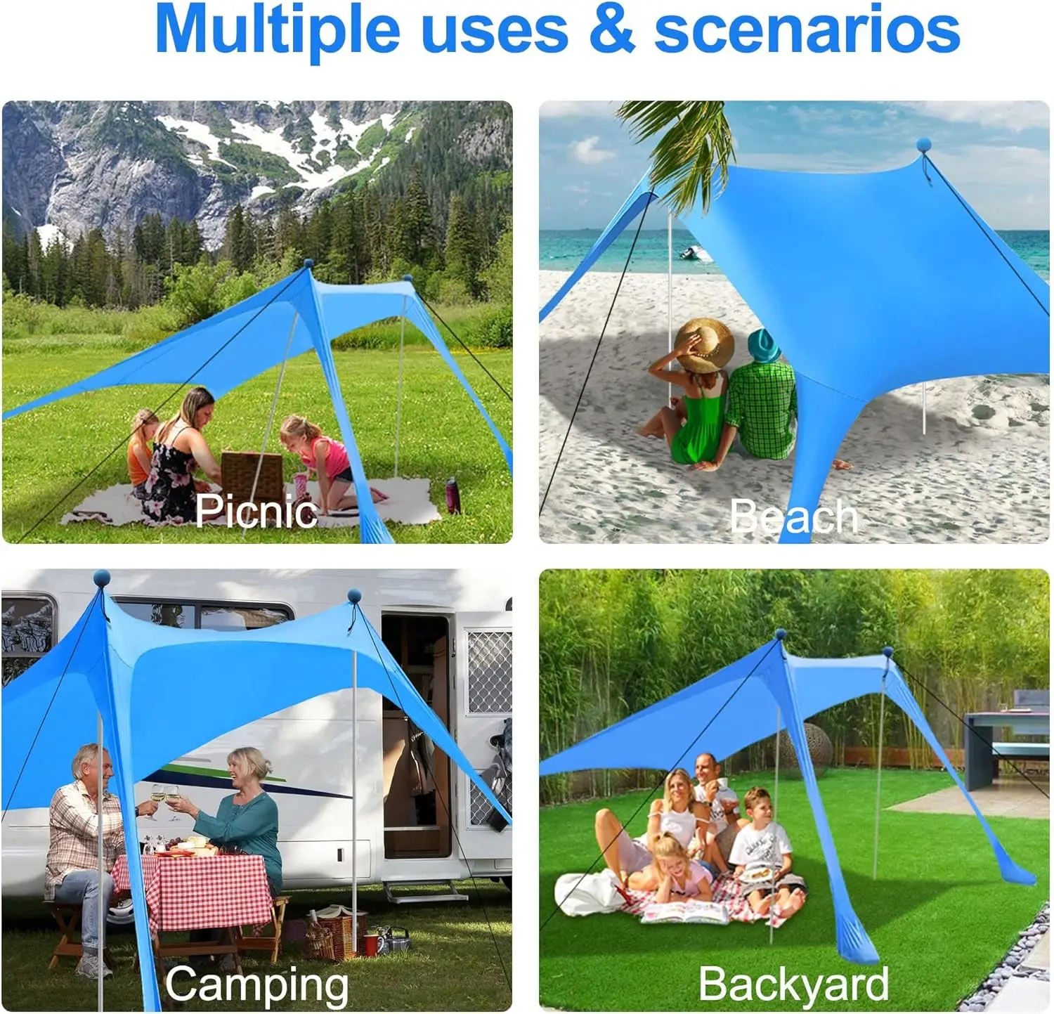 Beach Canopy Tent Sunshade with UPF 50+ UV Protection Beach Tent Sunshade for Outdoor Beach Tent