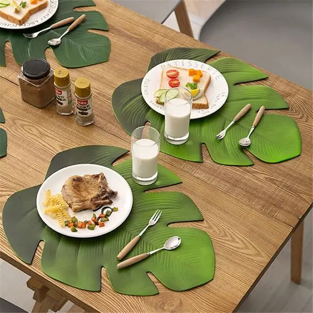 Tabletex Large Size Natural EVA Floating Waterproof Oil Proof Thick Table Mat Leaf Shape Placemat Picnic Barbecue Mat