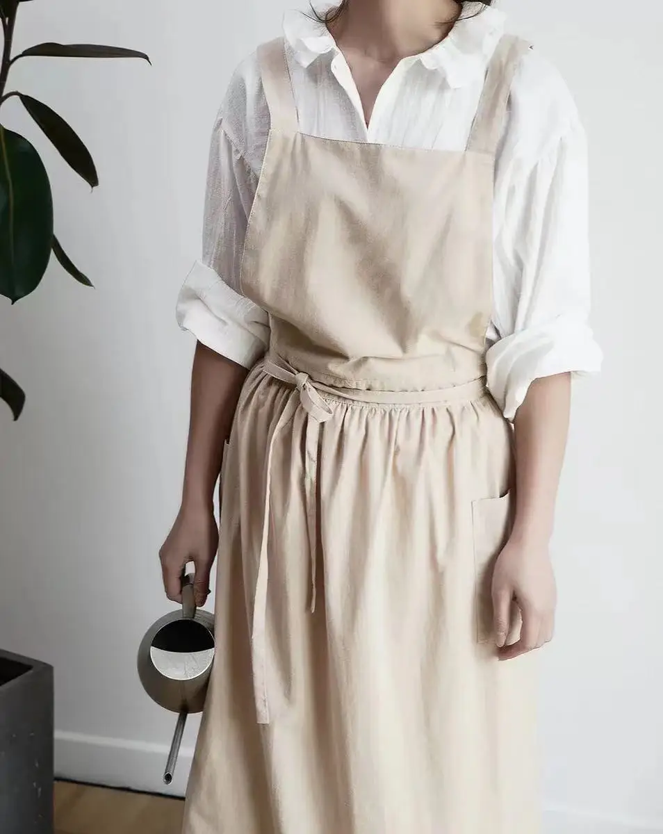 Ins Japan and South Korea waterproof linen cotton linen cross LACE APRON baking art gardening work apron