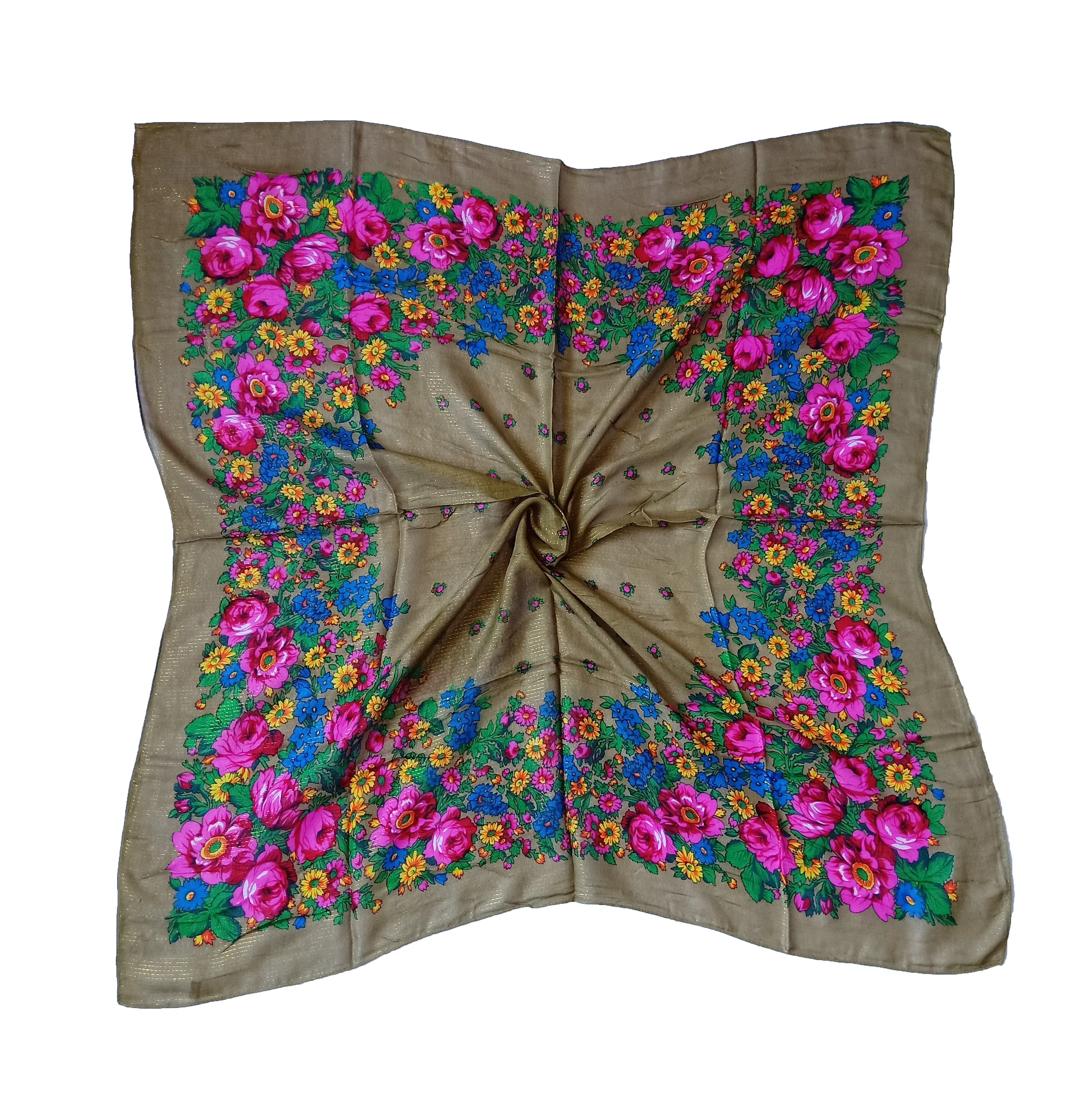 Manufacturers bulk sold scarves shawls neckwears floral print women acrylic square gold lurex shimmer russian scarfs