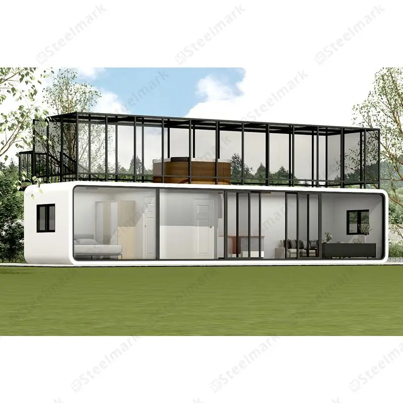 Hot sale detachable luxury model 40ft with terrace pod house prefab combination 3 bedrooms 2 bathrooms apple hut