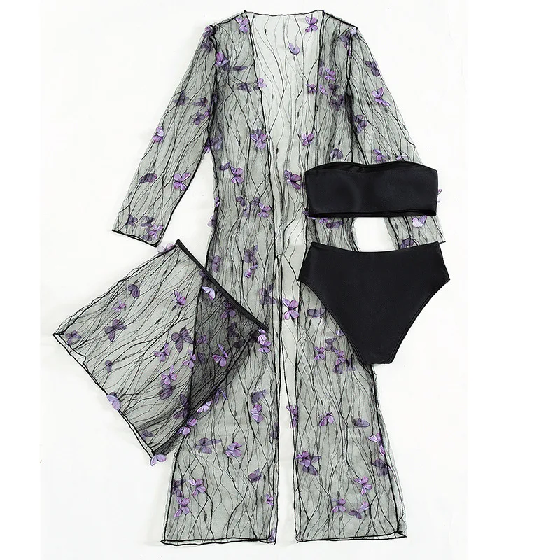 4 Piece Bikini Set 2022 High Waist Bathing Suits for Women Swimwear Beachwear Bikini with Cover Up