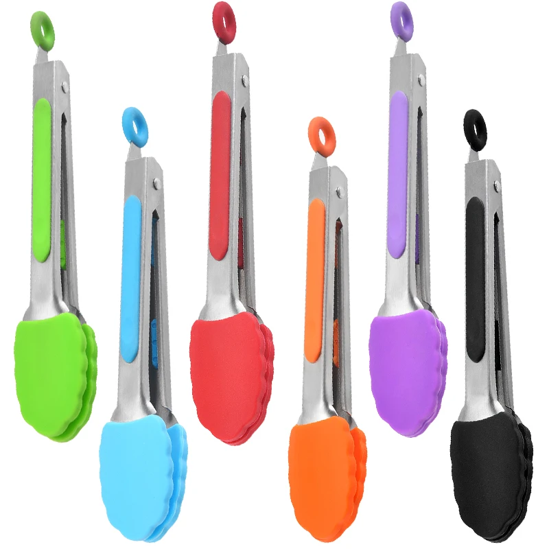 
7/9/12 inch Silicone Food Tong Stainless Steel Kitchen Tongs Silicone Cooking Clip Clamp BBQ Tools Grill Kitchen Accessories 