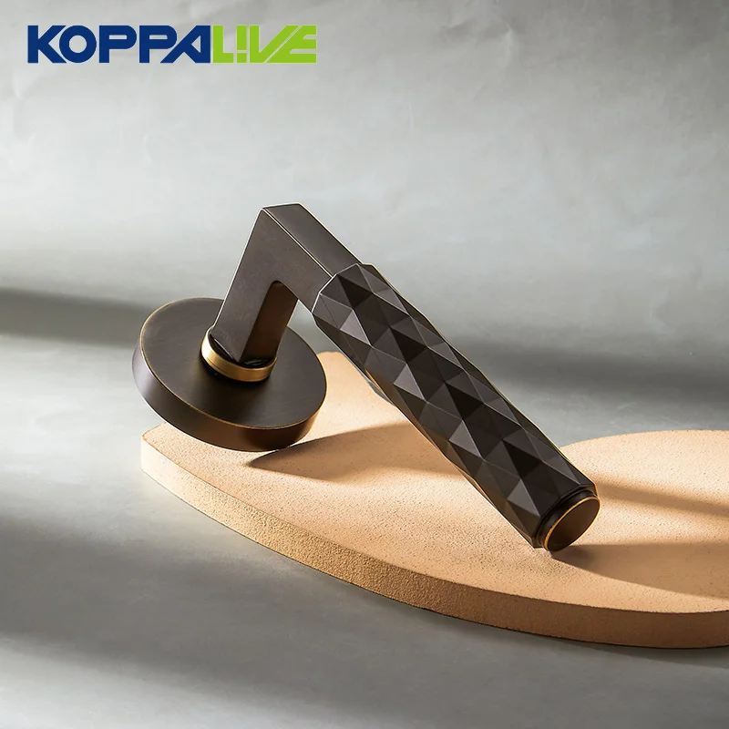 Koppalive Antique Brass Door Lock Set Dummy Privacy Passage Key Escutcheon Lever Door Handle with Diamond Cutting for Interior