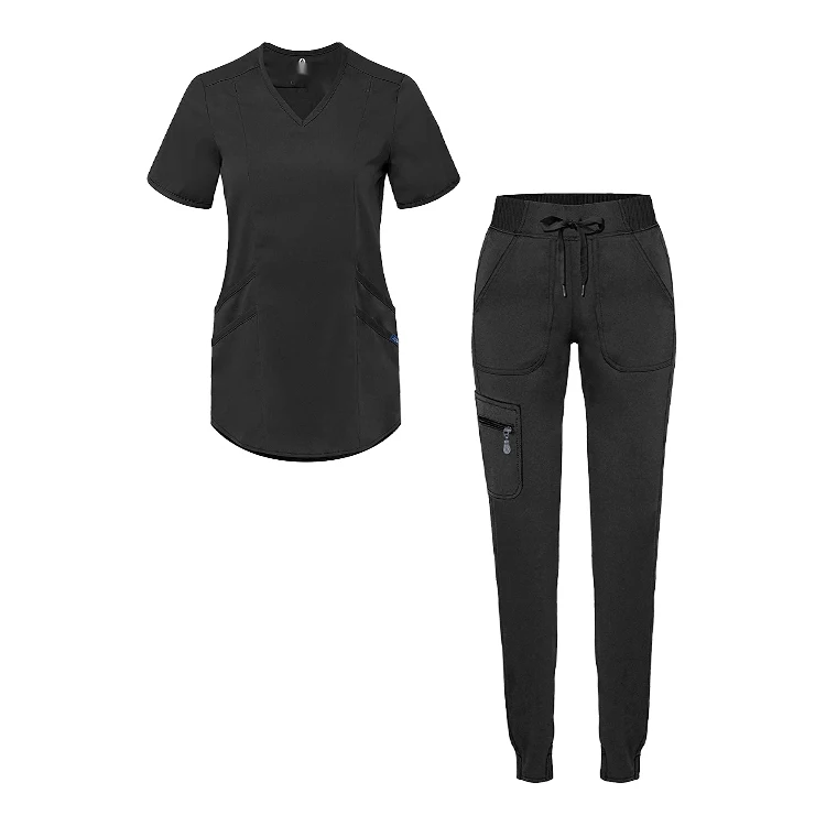 New Style Plus Size Two Piece Polyester Set Summer Scrub Joggers Stretch Women Medical Scrubs Uniforms