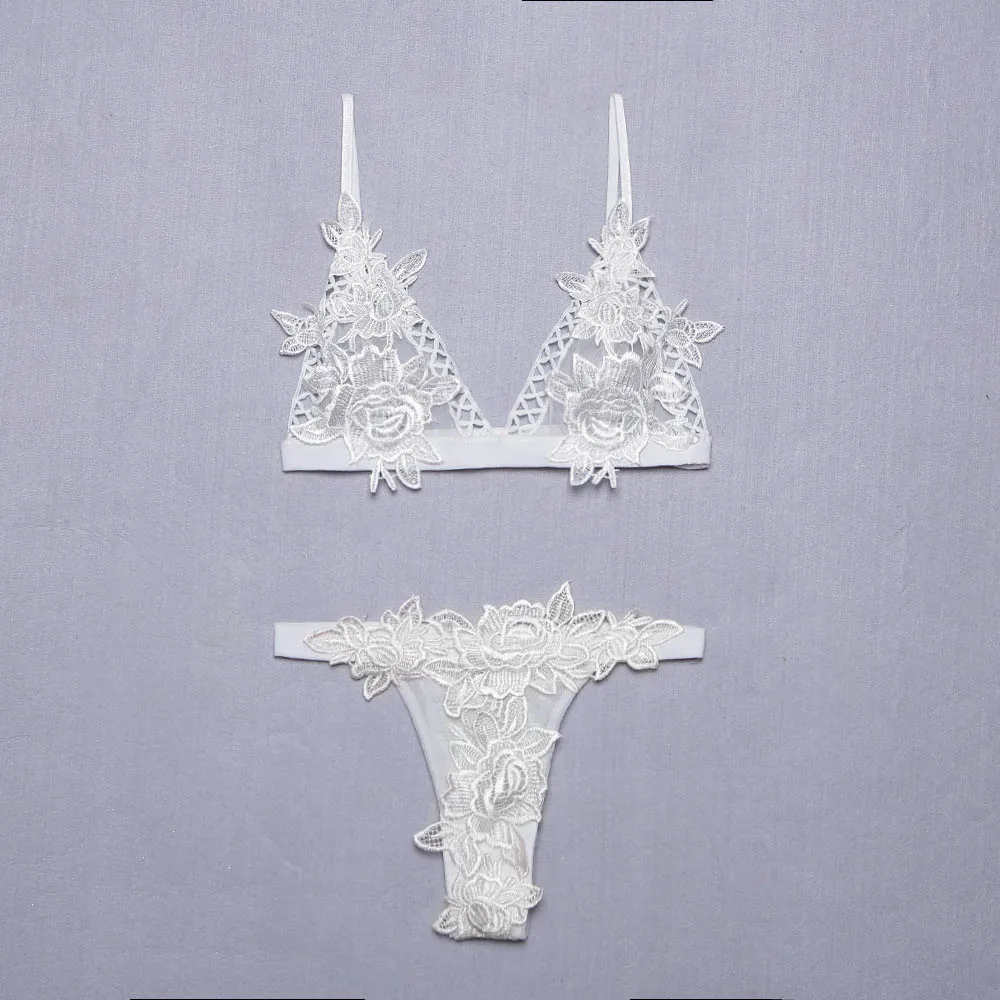 Lace sexy lingerie female sexy underwear 2020 hot sales floral deep-v see-through bra set women sexy sleepwear two-piece suit