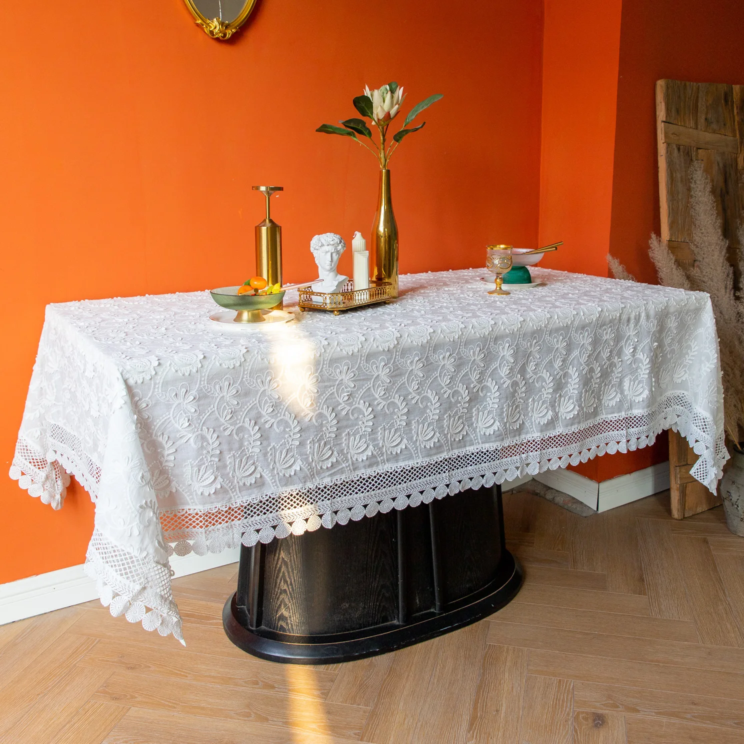 cotton  embroider hemstitch tablecloths for table  TA063