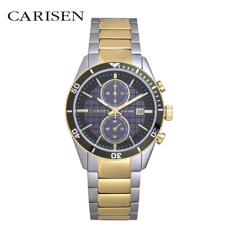 Men Solar Watch Wholesale Men Fashion Chrono Quartz Watches Solar Power Stainless Steel Wristwatch