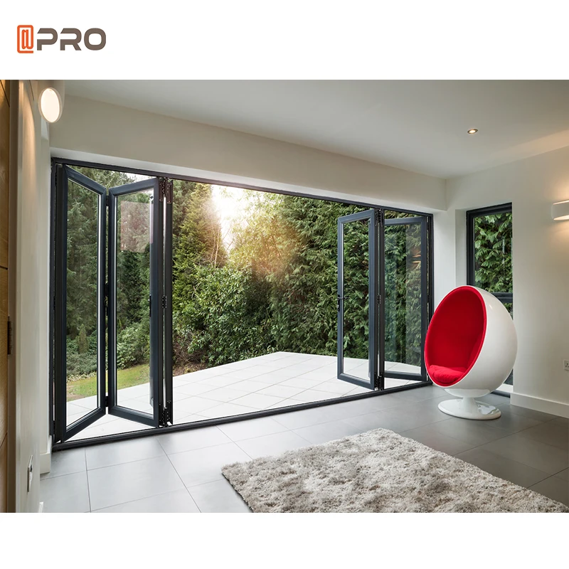 APRO Burglarproof Glass Frosted Glass  Aluminum Panel Double Glazed Sliding Patio Folding Door