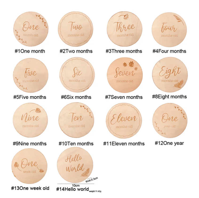 Baby Monthly Milestone Wooden Engraved Photo Props Discs Cards Baby Boy Girl Baby Shower Newborn Gifts Kids Age Pictures