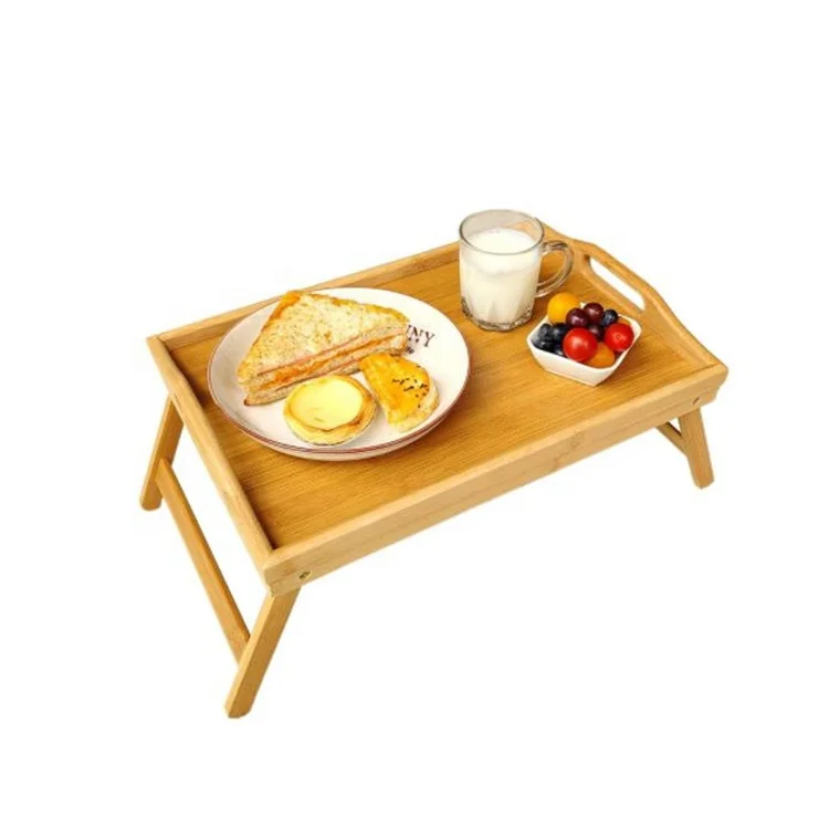 Wood Bamboo Foldable Legs Bed Table Tray Serving  Laptop Desk Snack Tray Breakfast Food Tray for Sofa, Bed, Eating and Working