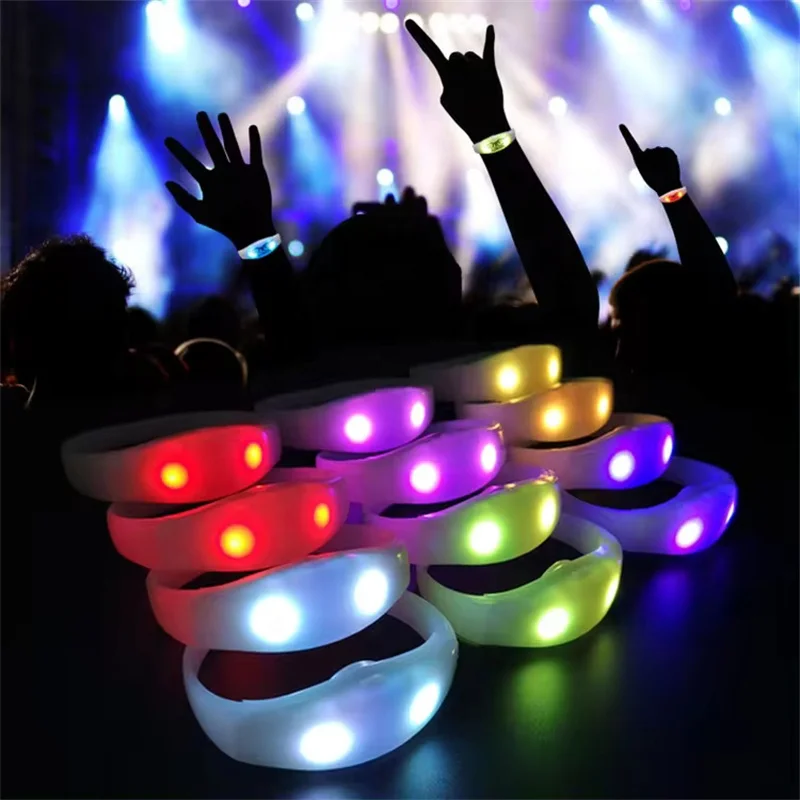 HOT 2024 Wedding party Glowing Flashing Sound Control RGB Lights in the Dark Night DMX remote controlled LED Wristband Bracelet