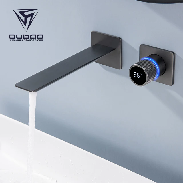 LED Smart Digital Temperature Basin Faucet Gun Gray Hydraulic Sanitary Ware Faucets For Bathroom
