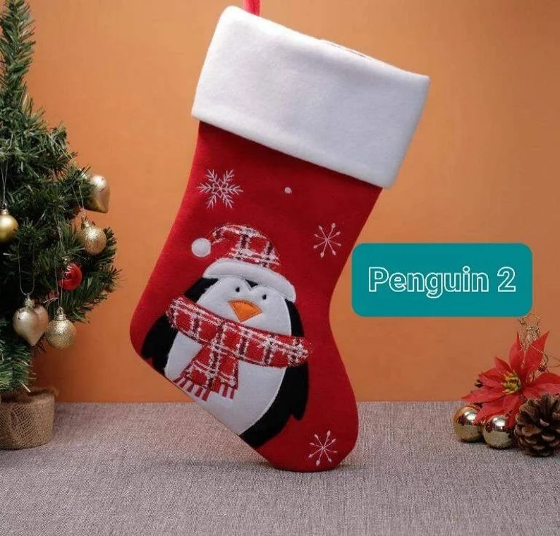 Custom Velvet Embroidery Red Christmas Stockings Hot Santa Felt Xmas Personalize Holiday Stocking