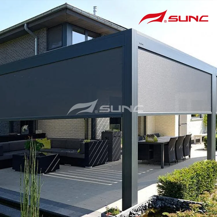 SUNC Terrace Cover Motorized Roller Blinds Zip Screen Series Track Outdoor Roller Shades,roller Fabric French Window Wide Blade