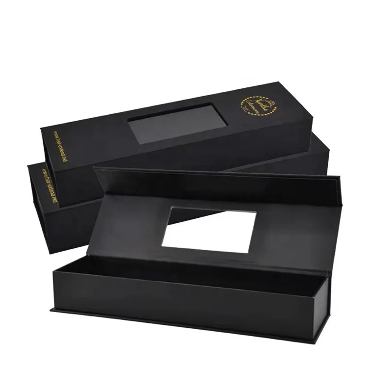 Custom Magnetic Closure Foldable Cardboard Gift Box for Hair Extension with Window wigs shipping paper boxes