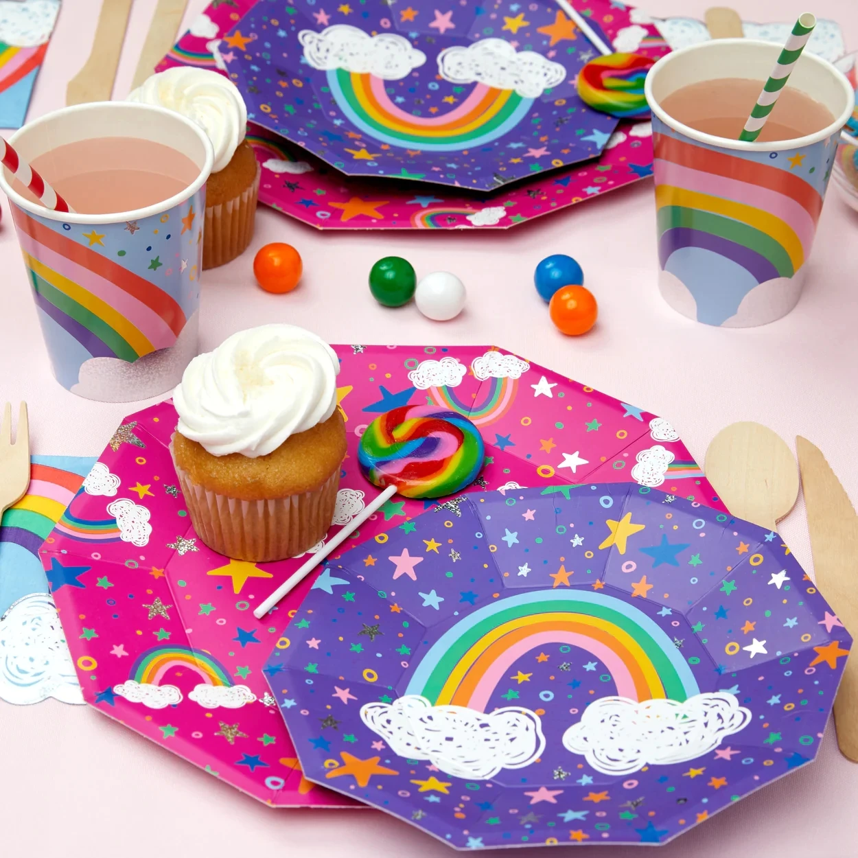 Custom Printing Paper Plates Decagon Rainbow Theme Party Tableware Disposable Custom Paper Plate Party Supplies
