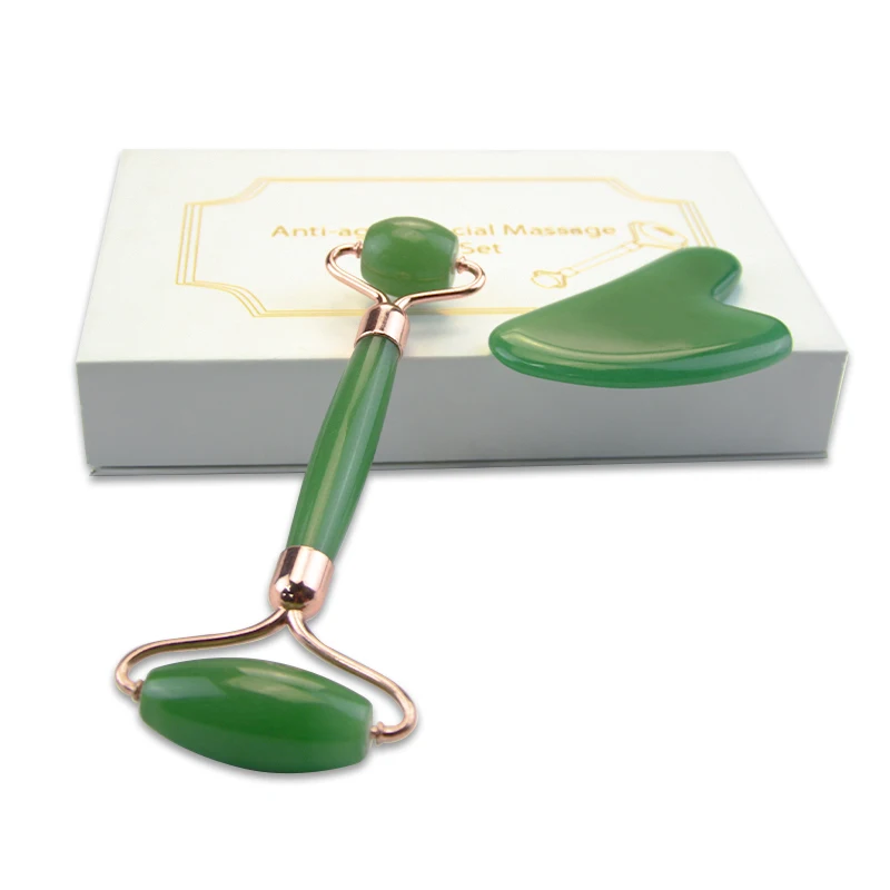 Skin care double jade gemstone facial massager roller