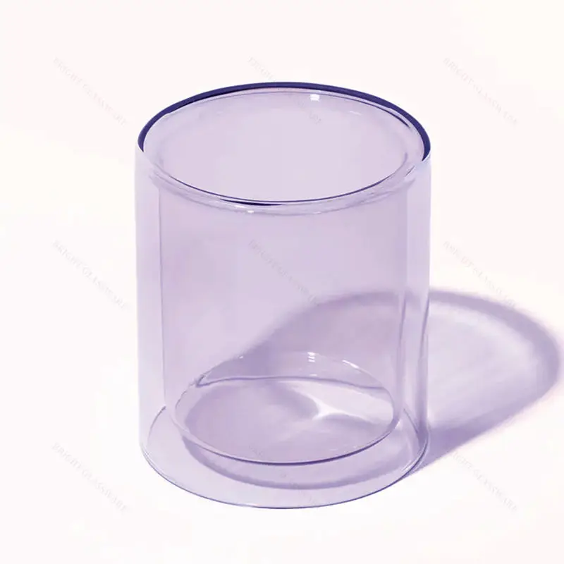 Wholesale Colored Candle Container Empty Borosilicate Luxury Double Wall Candle Glass Jars Decorative For Candle Making
