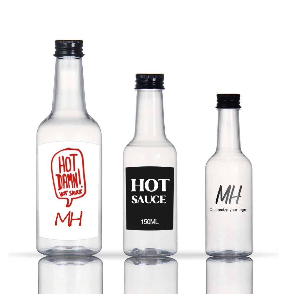 Eco-friendly design 25ml 50ml 100ml 150ml 250ml plastic PET transparent liquor salad hot sauce plastic bottle