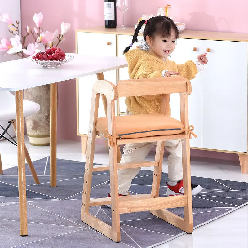 Portable Foldable High Baby Feeding Chair Solid Wooden High Chair Kid Dining Chair