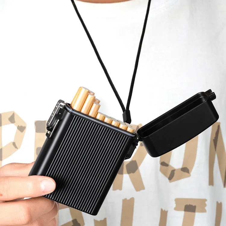 Custom Logo Waterproof Anti-pressure Cigarette Case 16 PCS Loaded cigarette With Lighter Portable Tungsten wire coil lighter