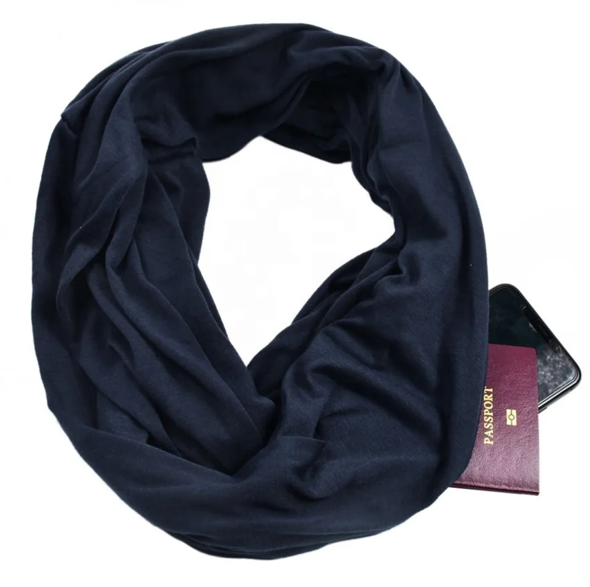 Infinity Solid Color Scarf with Hidden Zipper Pocket for Women Lightweight Travel Wrap