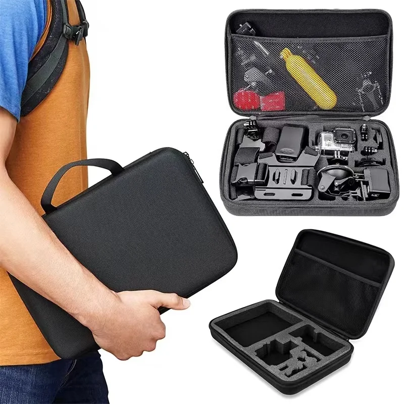 Hot selling go pro case big size eva portable camera storage bag with zipper and inner tray