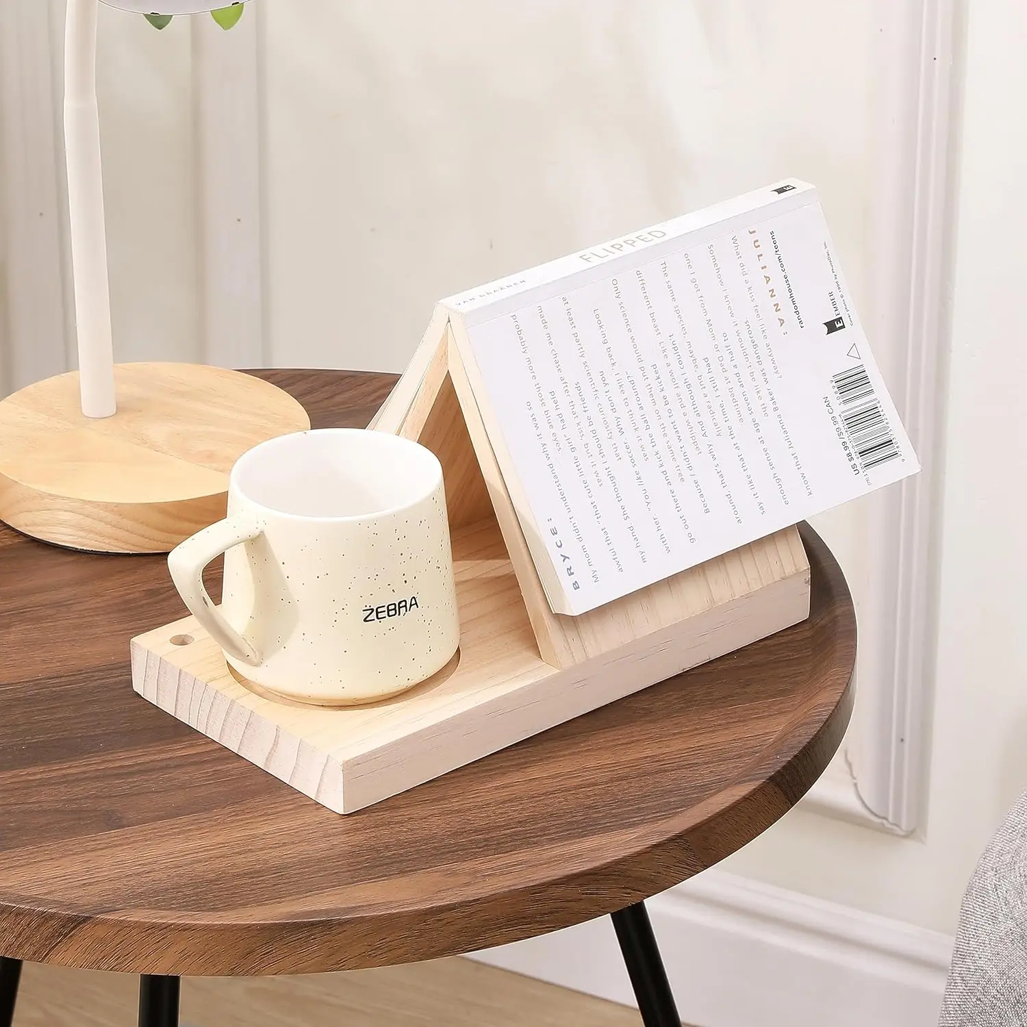 wholesale custom hot Selling Wooden Multi Functional Book Reading Rest with Drink Triangle Book Stand Holder