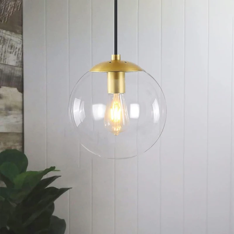 Hanging Round Clear Glass Ball Lamp Shade Globe Pendant Light