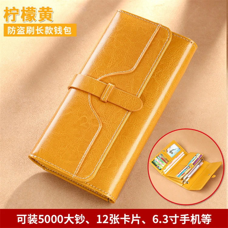 cheap long real leather rfid blocking lady purse women wallet  wholesale