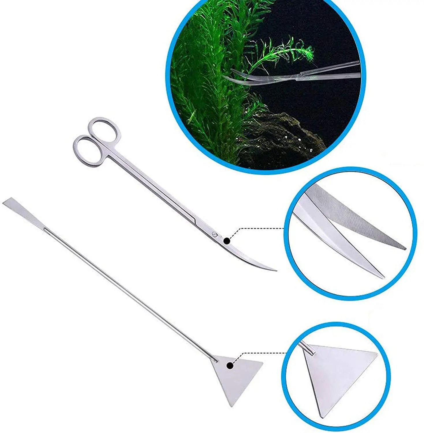 Fistoy Aquarium Scissor Tweezers Spatula Tool - 4 in 1 Stainless Steel Aquatic Plants Aquascaping Tools Set  Fish Starter Kit