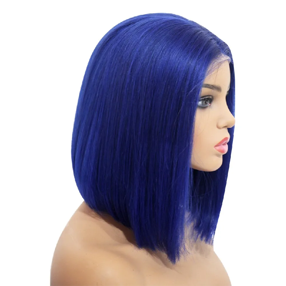 parkson whosaleTransparent lace Front BOB Wig 100%human straight blue Manufacturers hair unit for black women