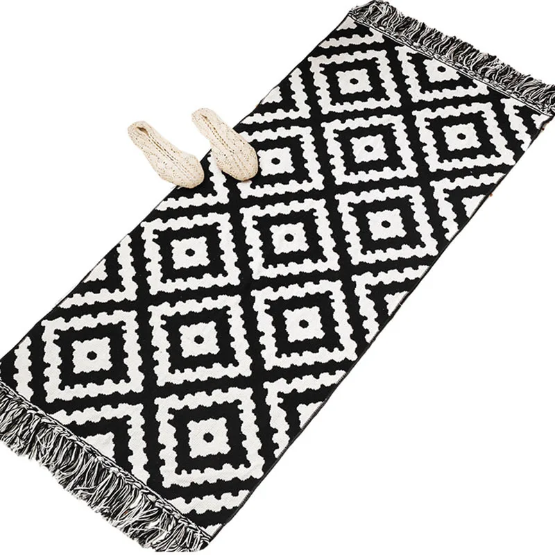 Scandinavian ethnic style cotton and linen jacquard woven carpet tassel floor mat living room sofa tatami mat