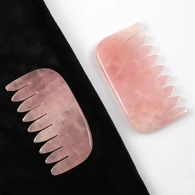 Customized Health Beauty Relaxing Care Natural Rose Quartz Dream Amethyst Clear Quartz Crystal Massage Comb