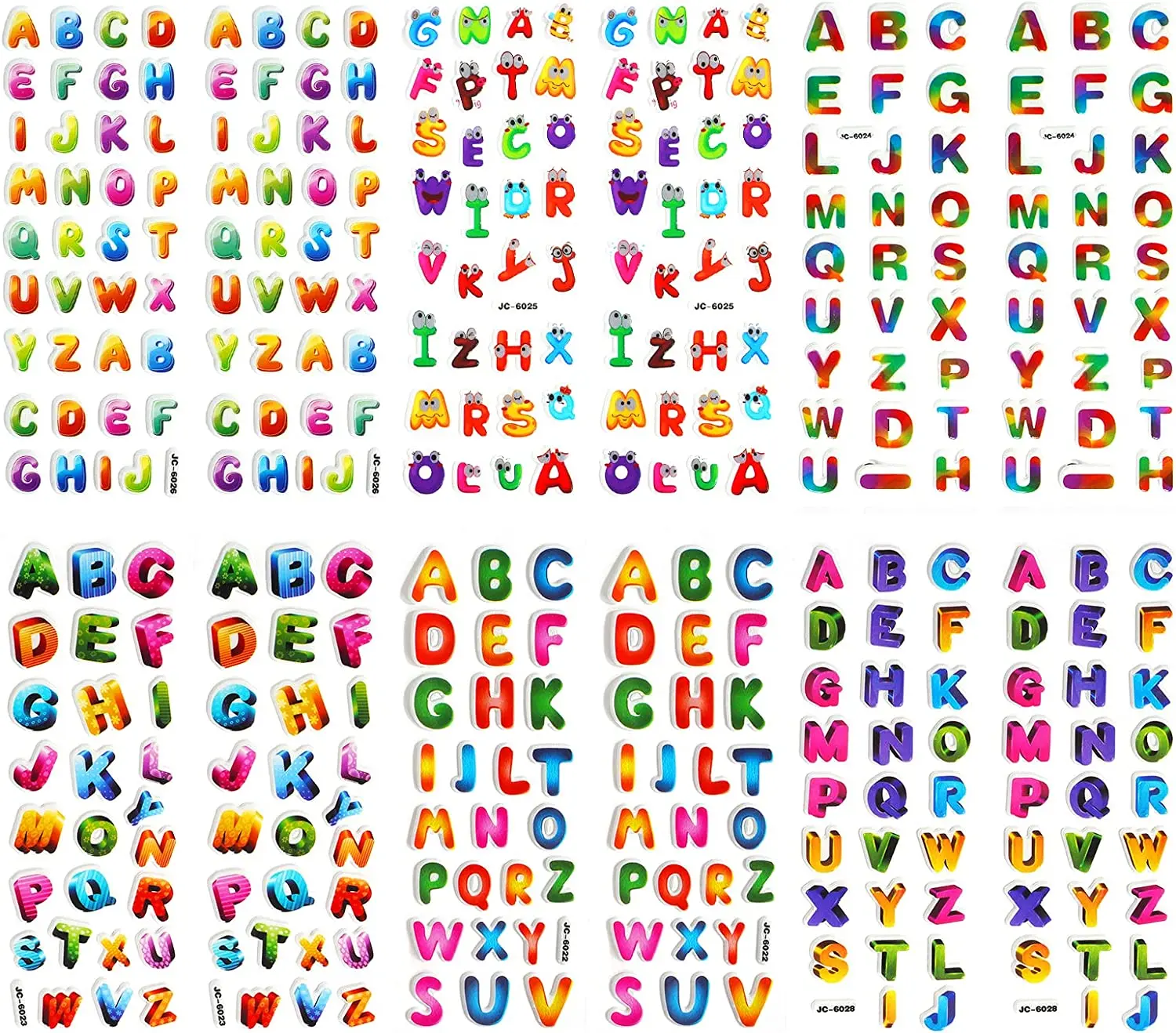 Cute ABC number Kawaii puffy Alphabet sticker Package Self adhesive cartoon alphabet letter stickers for kids