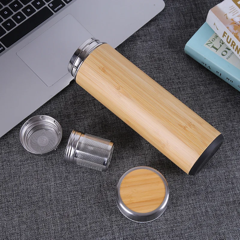 
100% bamboo coffee tea tumbler Natural Promotional Stainless Steel Vacuum Wood Bamboo Water bottle 