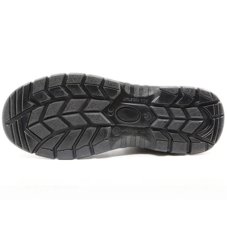 
Safety equipment slip resistant black embossed leather steel toe puncture proof no lace safety shoes for men 